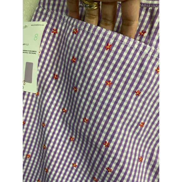Liz Claiborne Women Cropped Pants Purple Gingham Plaid Floral Embroidered Size 8 - Picture 14 of 15